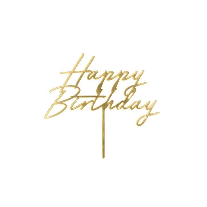 PartyDeco Happy Birthday Acryl Torten Topper Gold 18cm