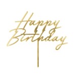 PartyDeco Happy Birthday Acryl Torten Topper Gold
