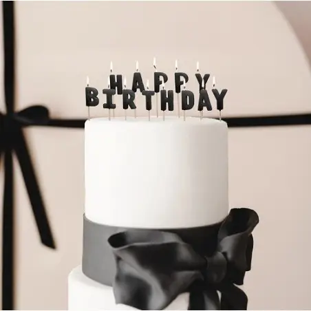 PartyDeco Happy Birthday Black Birthday Candles