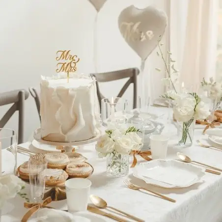 PartyDeco Mr & Mrs Acryl Torten Topper Gold