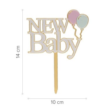 deKora New Baby Cake Topper 10x14cm | Baby Shower Decoration