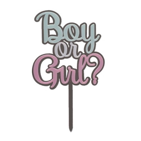 deKora Boy or Girl Cake Topper 10.5x16cm | Gender Reveal Decoration
