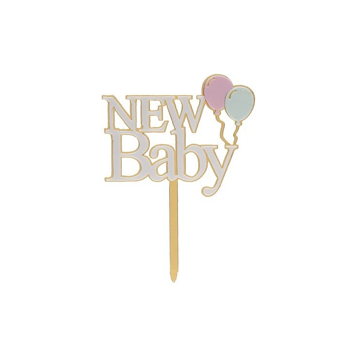 deKora New Baby Cake Topper 10x14cm | Baby Shower Decoration