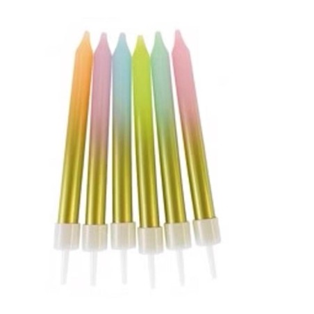 Anniversary House Pastel Rainbow Ombre Gold Birthday Candles 6 Pack