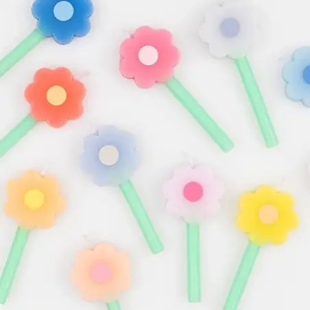 Meri Meri Rainbow Daisyblumen Kerzen 12 Stück – Bunte Blumenkerzen