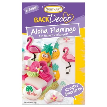 Günthart Aloha Flamingo Zuckerdekor 8 Stück Hawaii Tortendeko