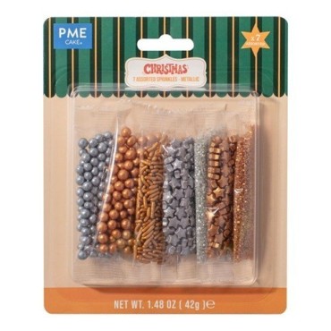 PME Christmas Metallic Sprinkles Set – 7 Assorted Edible Decorations (42 g)
