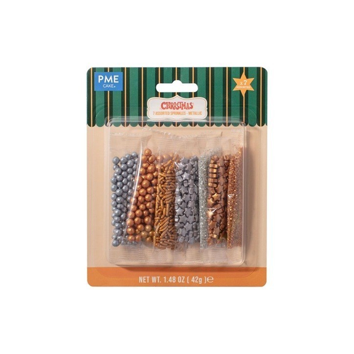 PME Christmas Metallic Sprinkles Set – 7 Assorted Edible Decorations (42 g)