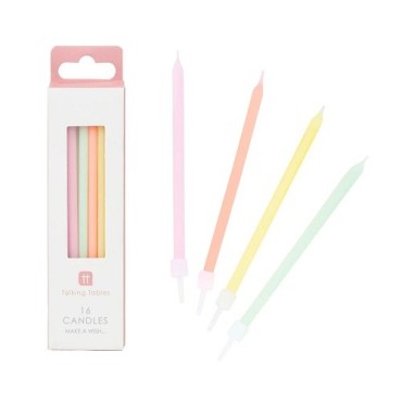 Talking Tables Pastel Birthday Candles 10cm, 16 Pieces