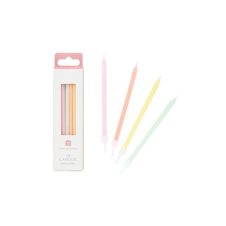 Talking Tables Pastel Birthday Candles 10cm, 16 Pieces