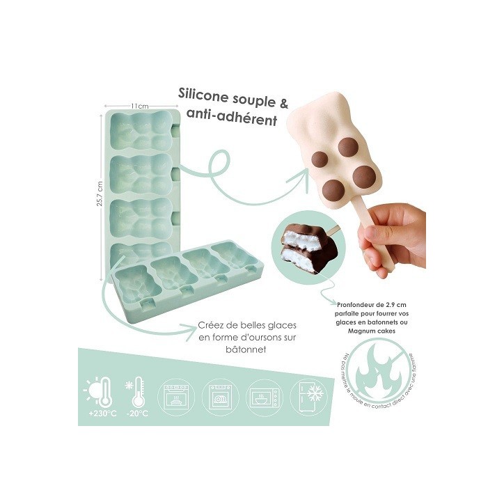 ScrapCooking Teddy Bear Ice Cream Silicone Mould for 4