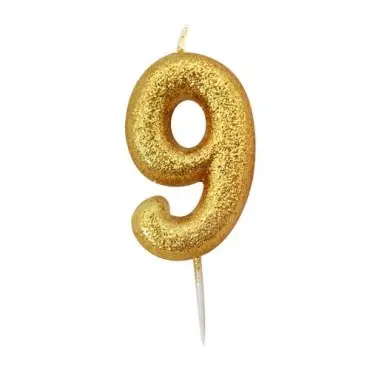 Anniversary House Zahlenkerze 9 Gold Glitzer 6.5cm