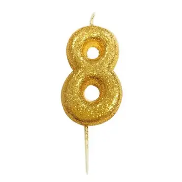 Anniversary House Zahlenkerze 8 Gold Glitzer 6.5cm