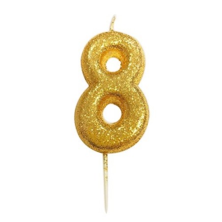 Anniversary House Number 8 Gold Glitter Candle 6.5cm