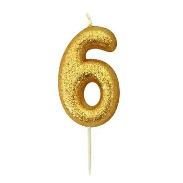 Anniversary House Zahlenkerze 6 Gold Glitzer 6.5cm