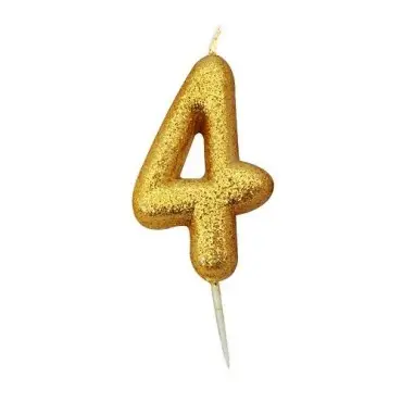 Anniversary House Number 4 Gold Glitter Candle 6.5cm