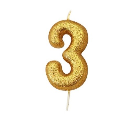 Anniversary House Zahlenkerze 3 Gold Glitzer 6.5cm