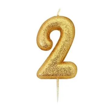 Anniversary House Zahlenkerze 2 Gold Glitzer 6.5cm