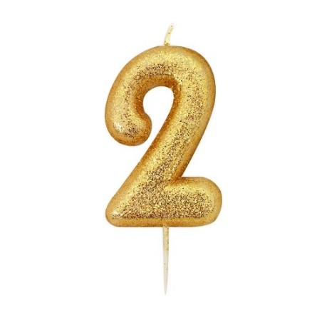 Anniversary House Zahlenkerze 2 Gold Glitzer 6.5cm