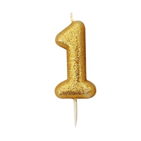 Anniversary House Number 1 Gold Glitter Candle 6.5cm