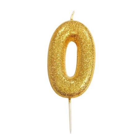 Anniversary House Zahlenkerze 0 Gold Glitzer 6.5cm