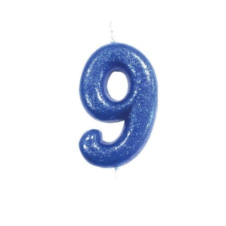 Anniversary House Zahlenkerze 9 Blau Glitzer 6.5cm