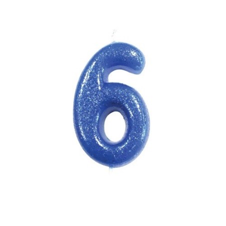 Anniversary House Number 6 Blue Glitter Candle 6.5cm