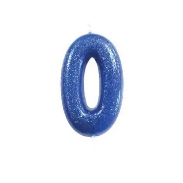 Anniversary House Zahlenkerze 0 Blau Glitzer 6.5cm