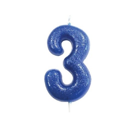 Anniversary House Zahlenkerze 3 Blau Glitzer 6.5cm