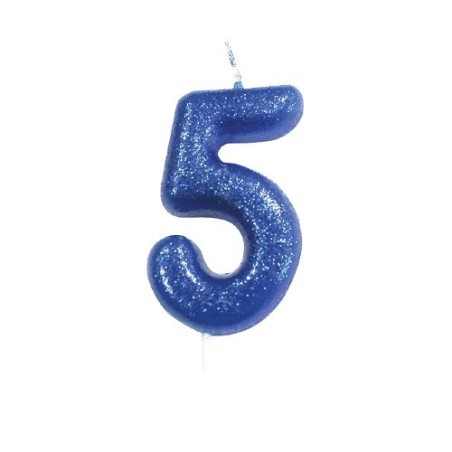 Anniversary House Zahlenkerze 5 Blau Glitzer 6.5cm