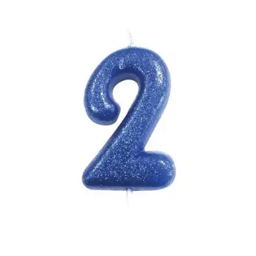Anniversary House Zahlenkerze 2 Blau Glitzer 6.5cm