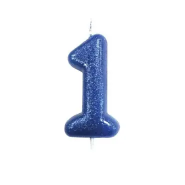 Anniversary House Zahlenkerze 1 Blau Glitzer 6.5cm