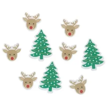 Wilton Edible Reindeer & Christmas Tree Decorations, 9 Pieces