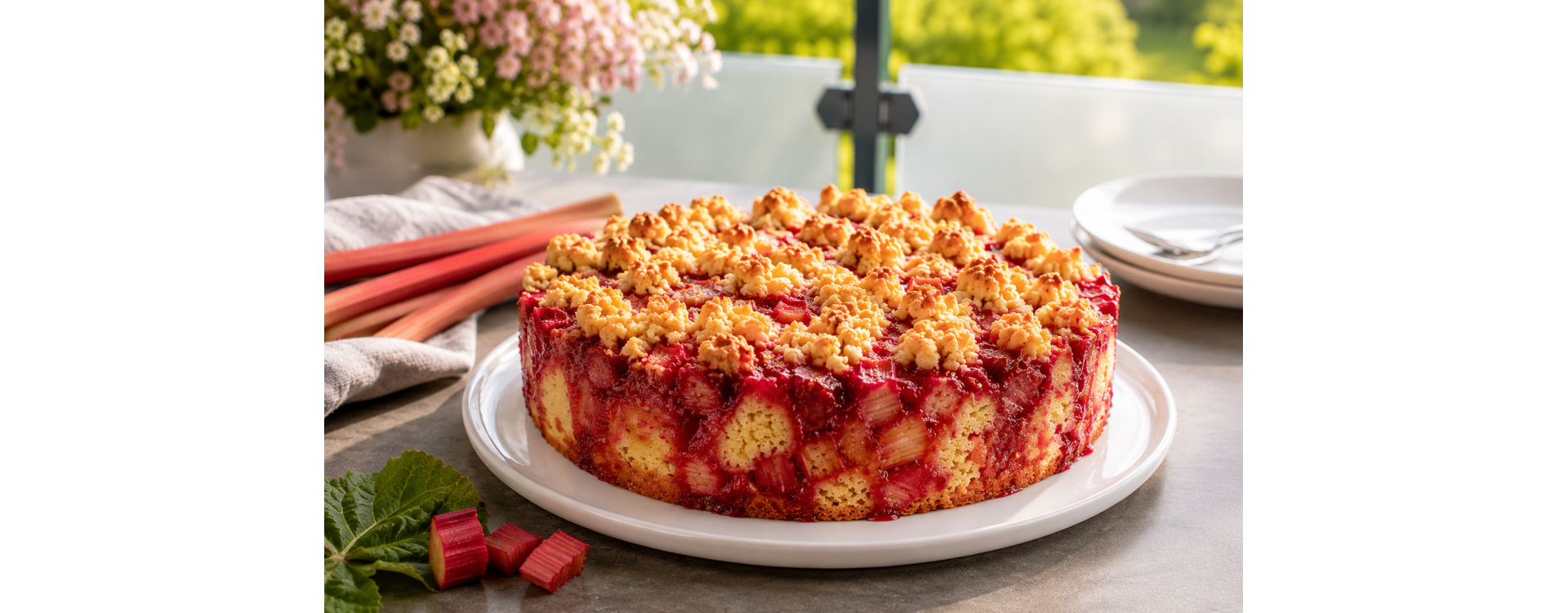 Rhabarber-Streuselkuchen mit Himbeeren Rhabarber-Streuselkuchen mit Himbeeren