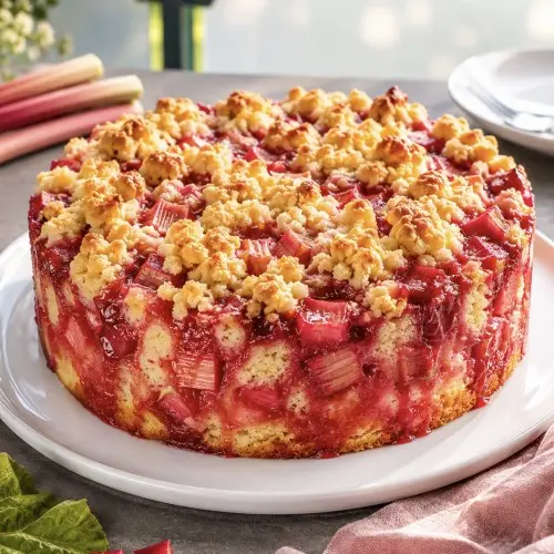 Rhabarber-Streuselkuchen mit Himbeeren