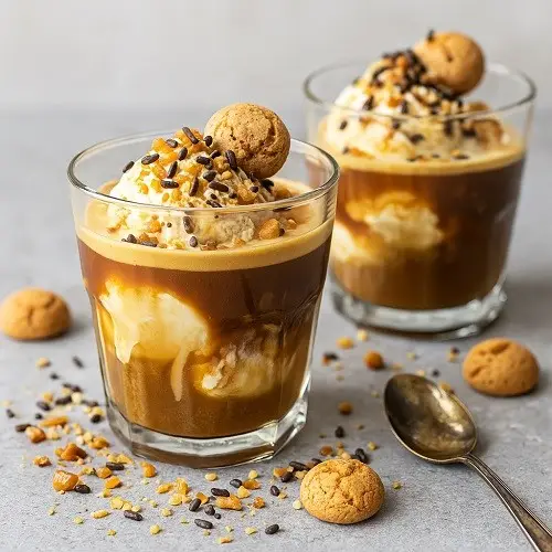Affogato mit Vanilleeis & Knusper-Topping