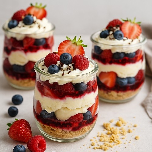 Eis-Dessert im Glas mit Beeren & Crunch