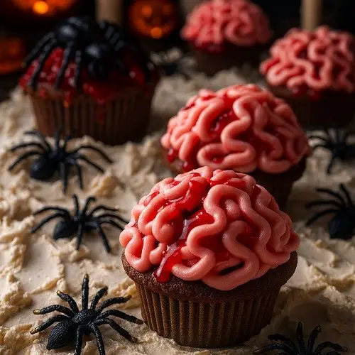 Gehirn-Cupcakes mit Himbeersauce