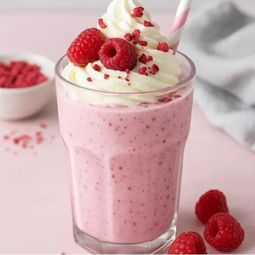 Eiskaltes Himbeer-Milchshake-Dessert im Glas