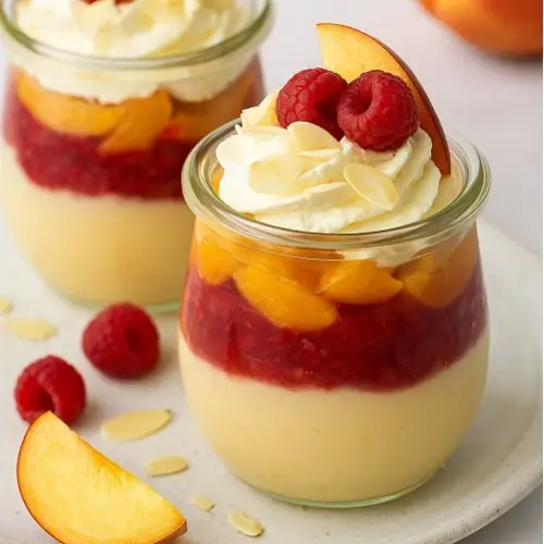 Pfirsich-Melba-Dessert im Glas