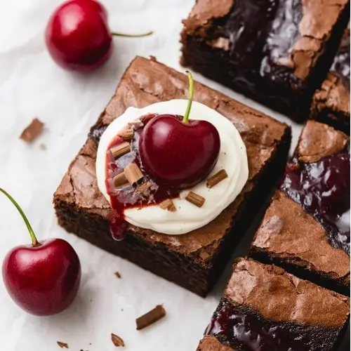 Schwarzwälder Brownies mit Kirschsosse & Schlagrahm