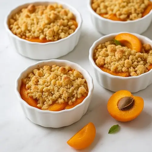 Aprikosen-Crumble mit Vanilleglace