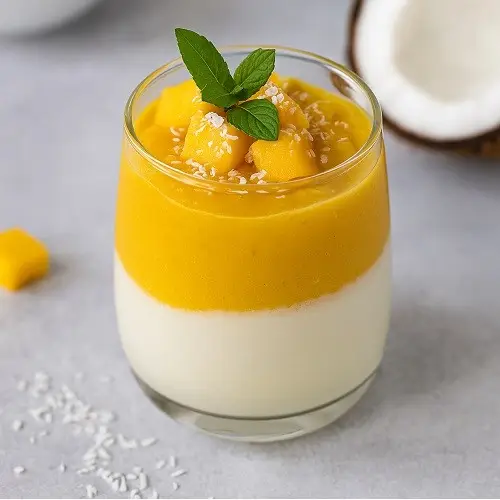 Veganes Mango-Kokos-Dessert im Glas